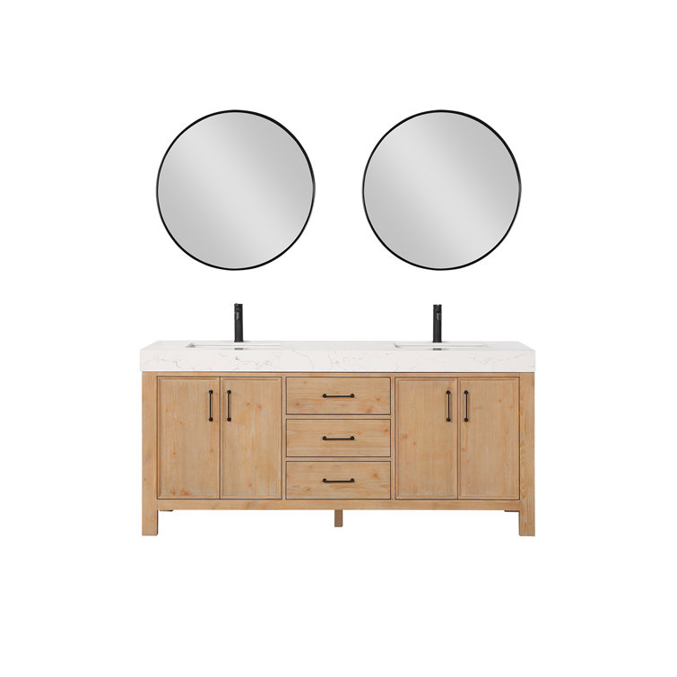Leon 72" Fir Wood Brown Double Vanity with White Composite Top and Mirrors