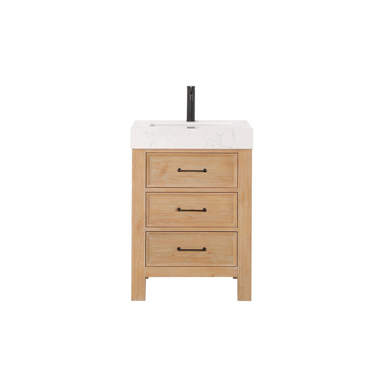 Leon 24" Fir Wood Brown Bathroom Vanity with White Composite Top