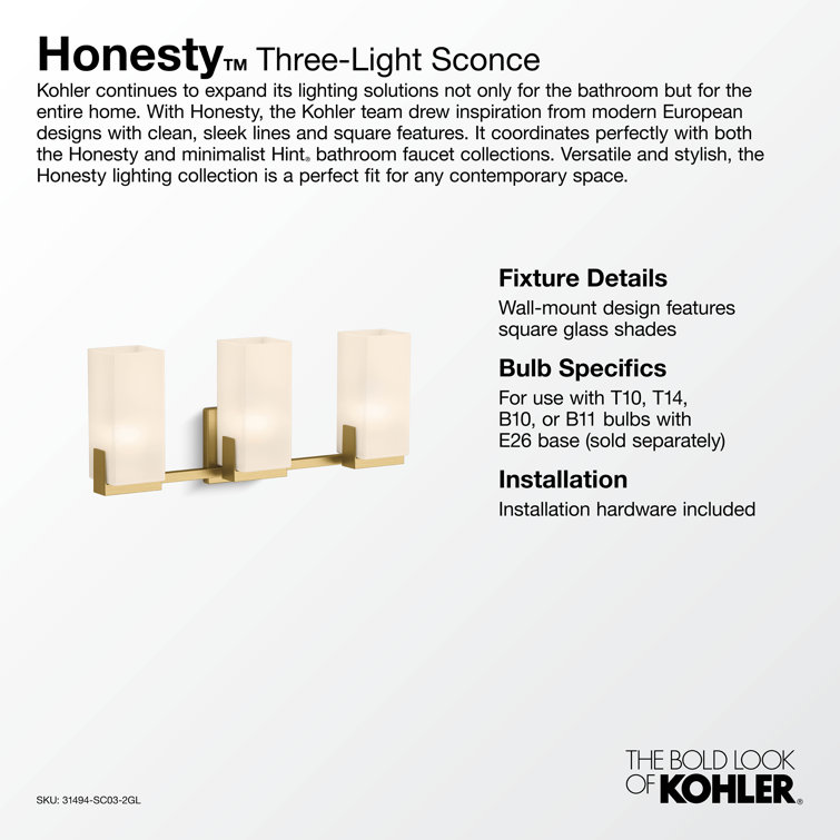 Brushed Moderne Brass Three-Light Wall Sconce with Frosted Glass Shades