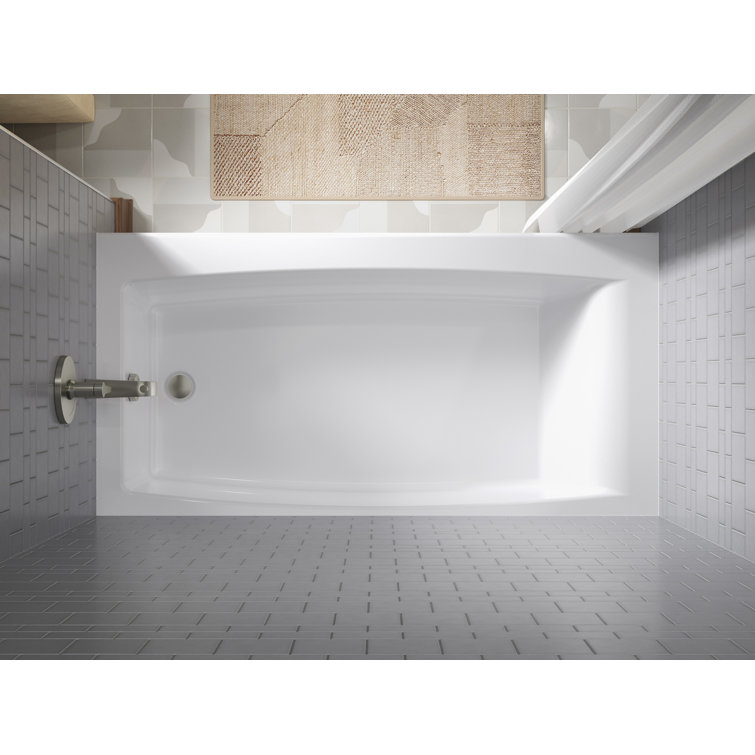 White Acrylic 60-Inch Alcove Bath with Left Hand Drain