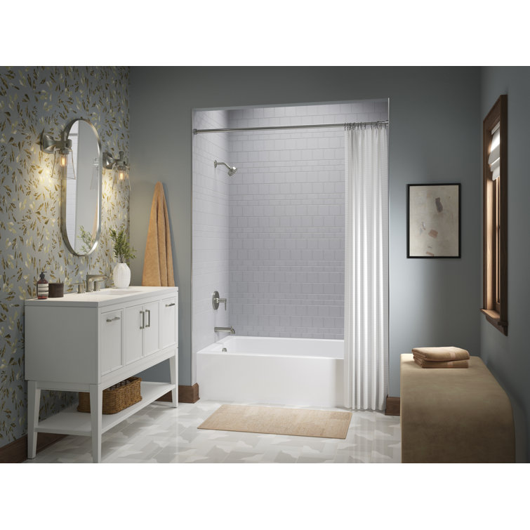White Acrylic 60-Inch Alcove Bath with Left Hand Drain