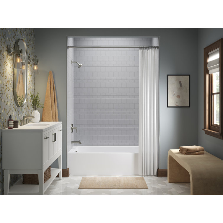 White Acrylic 60-Inch Alcove Bath with Left Hand Drain