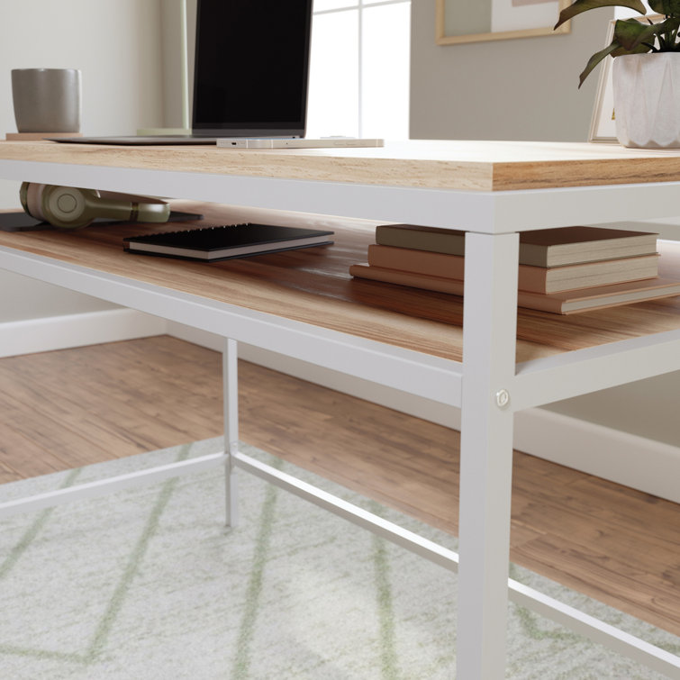 Kiln Acacia and White Metal Writing Desk with Shelf