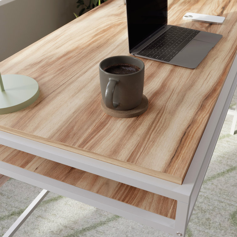 Kiln Acacia and White Metal Writing Desk with Shelf