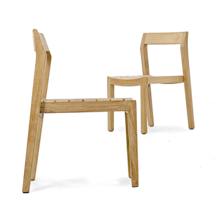 Teak Brown Solid Wood Armless Stacking Dining Chair