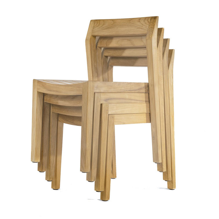 Teak Brown Solid Wood Armless Stacking Dining Chair