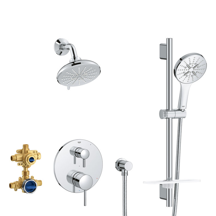 Chrome Dual Head Adjustable Height Rain Shower Set