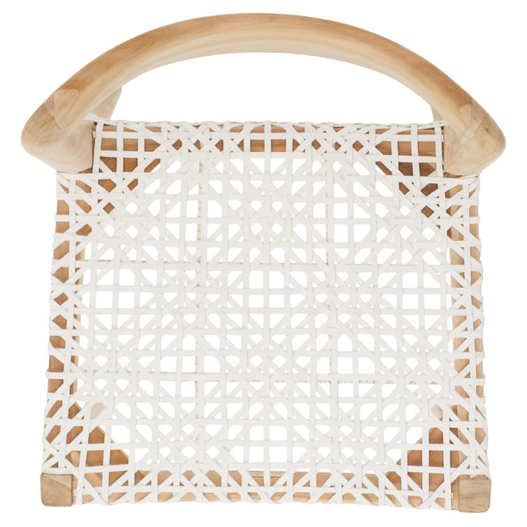 Sezia Victorian-Inspired Teak Wood Dining Chair with Off-White Woven Leather Seat