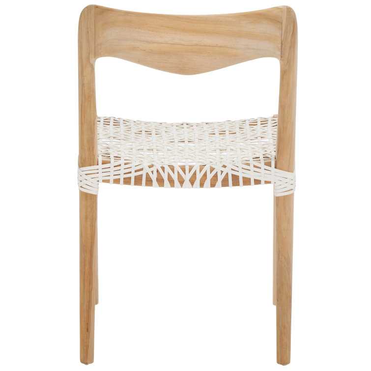 Sezia Victorian-Inspired Teak Wood Dining Chair with Off-White Woven Leather Seat