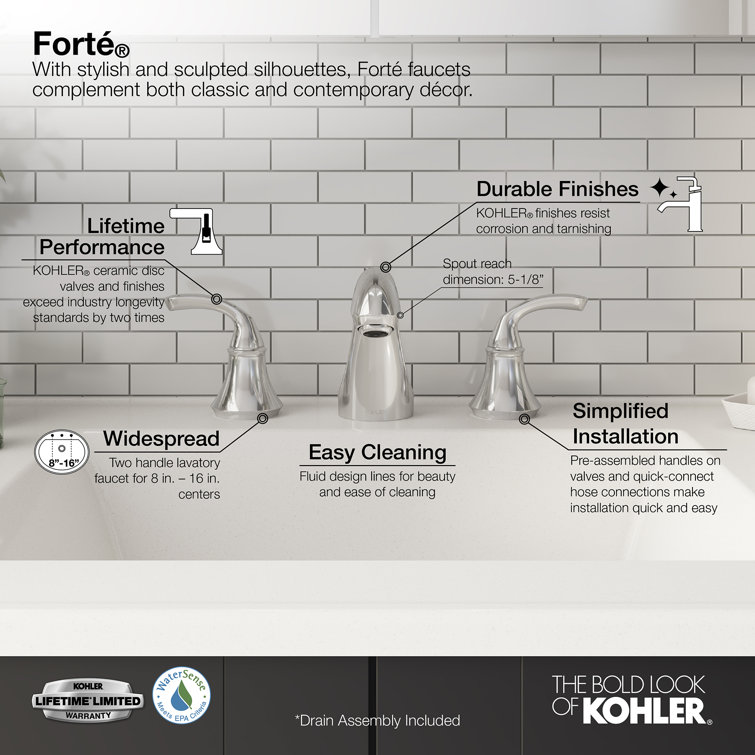 Elegant Forte Polished Chrome 8" Widespread Double Handle Bathroom Faucet