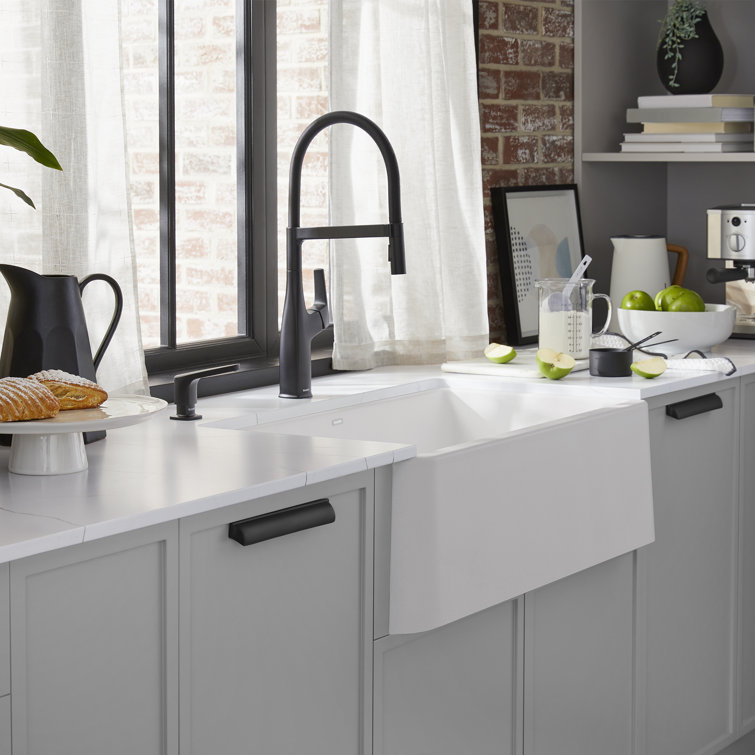 White Stone Drop-in Farmhouse Kitchen Sink, 33" x 22"