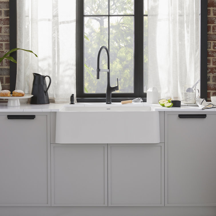 White Stone Drop-in Farmhouse Kitchen Sink, 33" x 22"