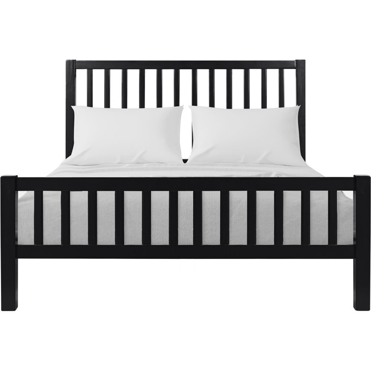 Hampton Black Pine Wood King Platform Bed with Slatted Headboard