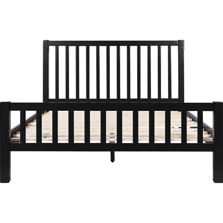 Hampton Black Pine Wood King Platform Bed with Slatted Headboard