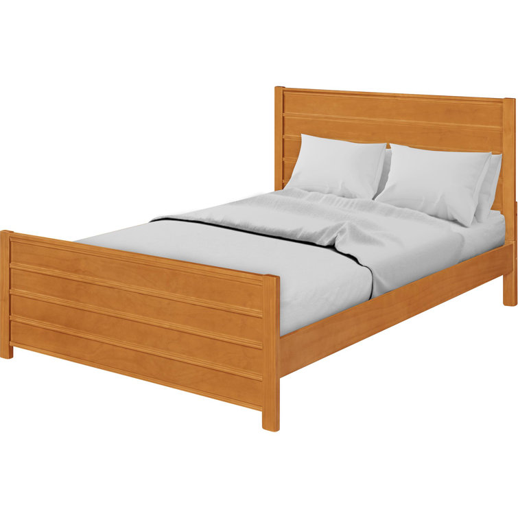 Caroline Pine Queen Platform Bed with Drawer and Slatted Headboard, Oak