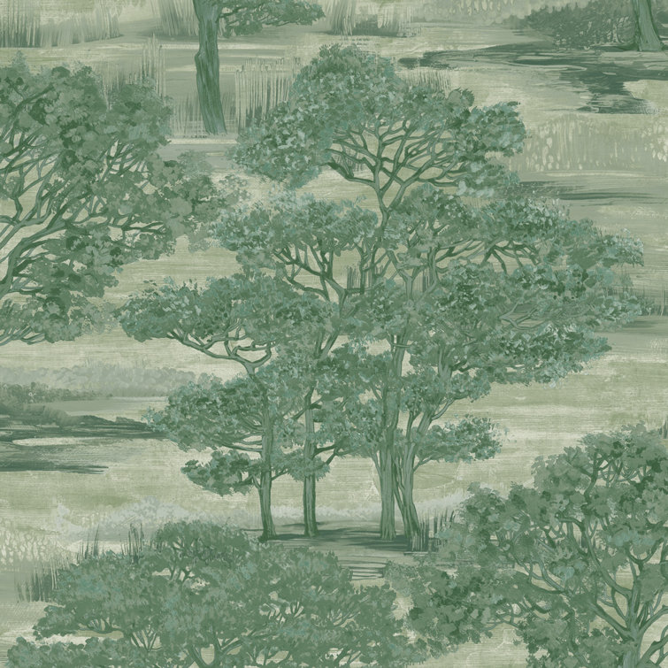 Evergreen Forest Toile Peel and Stick Vinyl Wallpaper Roll