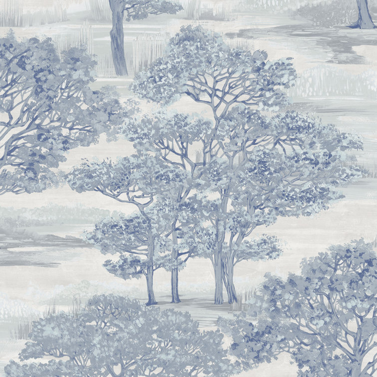 Ice Blue Vinyl Forest Toile Peel and Stick Wallpaper Roll