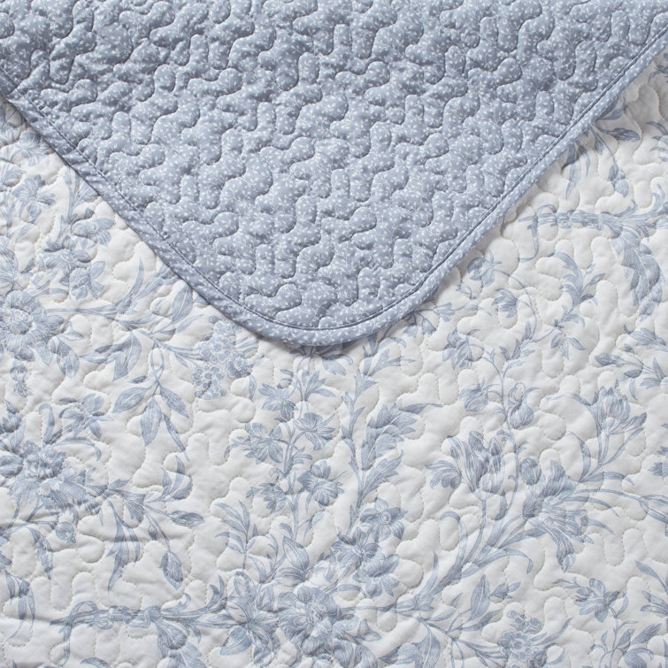 King Size Blue Cotton Reversible Quilt Set
