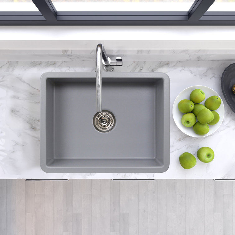 Matte Gray Fireclay Single Bowl Dual Mount Kitchen Sink