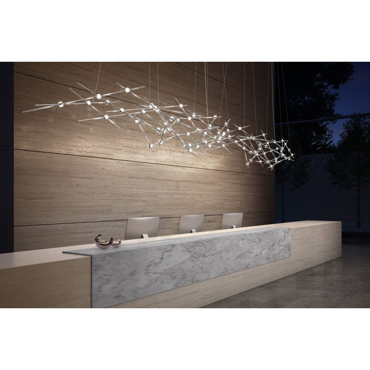 Satin Nickel 56" LED Geometric Chandelier with Glass Accents