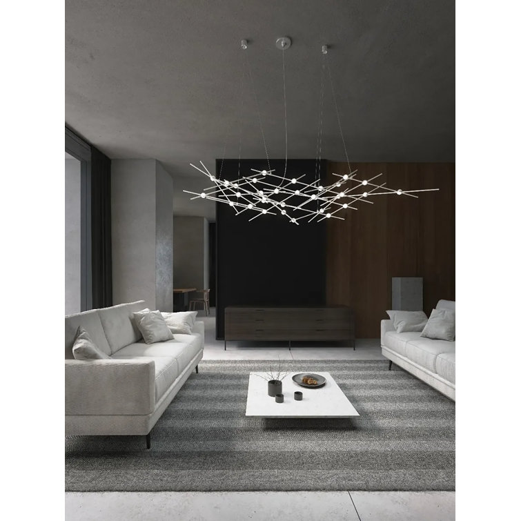 Satin Nickel 56" LED Geometric Chandelier with Glass Accents