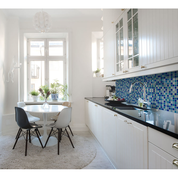 Aqua Blue Polished Glass Mosaic Wall Tile