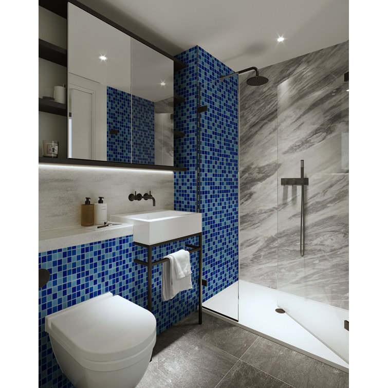 Caribbean Blue 12" x 12" Polished Glass Mosaic Wall Tile