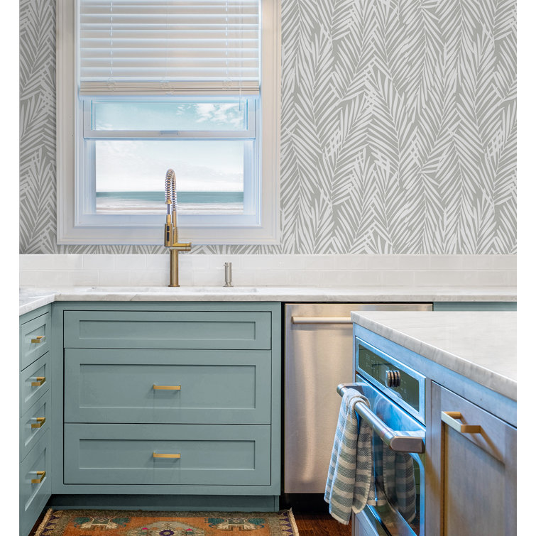 Harbor Grey Palm Pattern Peel and Stick Vinyl Wallpaper