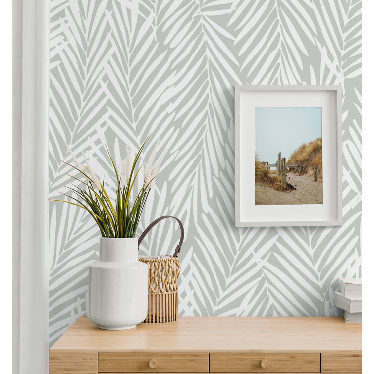 Harbor Grey Palm Pattern Peel and Stick Vinyl Wallpaper