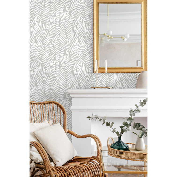 Harbor Grey Palm Pattern Peel and Stick Vinyl Wallpaper