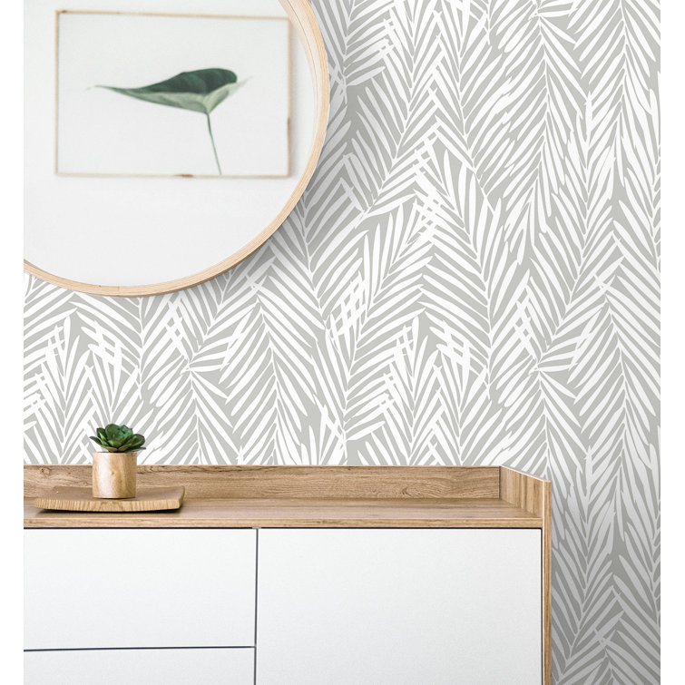 Harbor Grey Palm Pattern Peel and Stick Vinyl Wallpaper