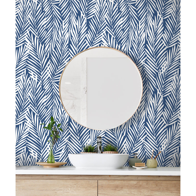 Coastal Blue Palm Leaf Peel and Stick Vinyl Wallpaper Roll