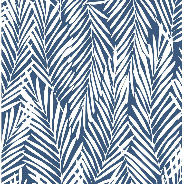 Coastal Blue Palm Leaf Peel and Stick Vinyl Wallpaper Roll