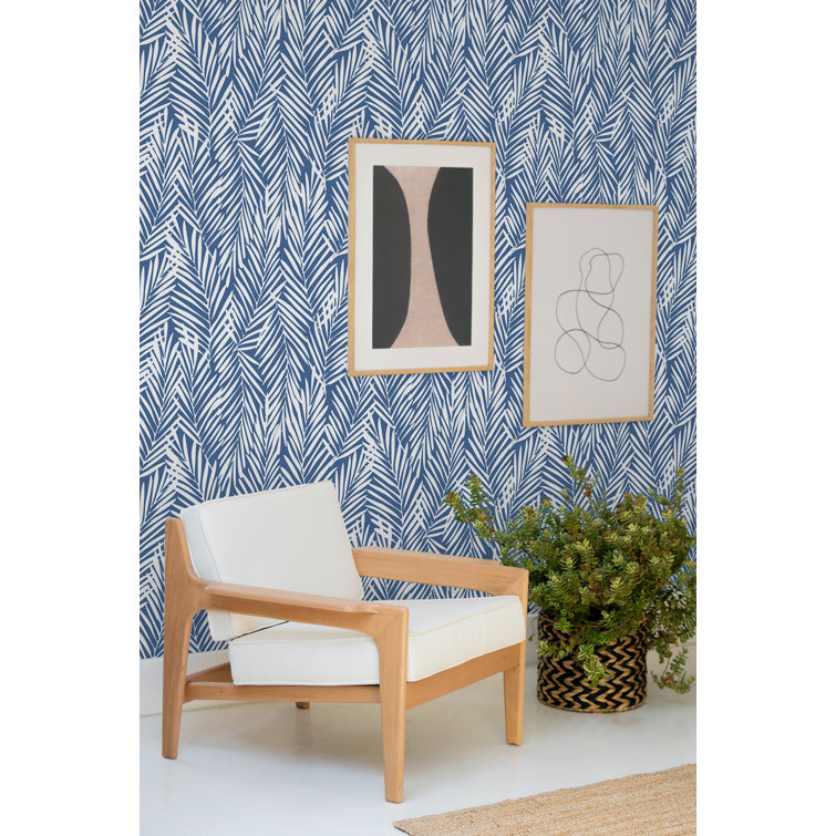 Coastal Blue Palm Leaf Peel and Stick Vinyl Wallpaper Roll