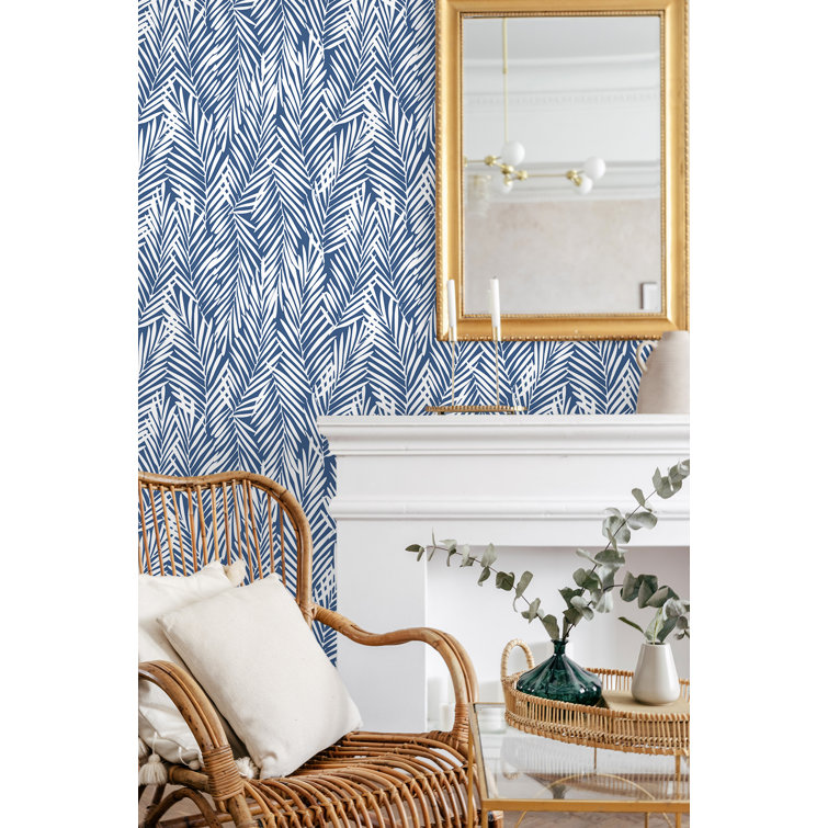 Coastal Blue Palm Leaf Peel and Stick Vinyl Wallpaper Roll