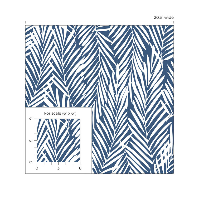 Coastal Blue Palm Leaf Peel and Stick Vinyl Wallpaper Roll