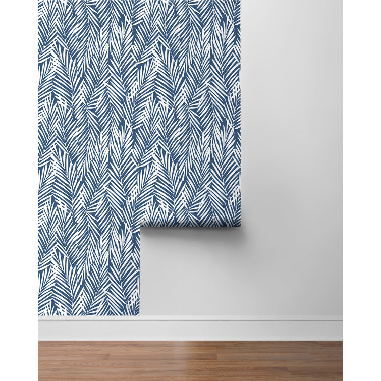 Coastal Blue Palm Leaf Peel and Stick Vinyl Wallpaper Roll
