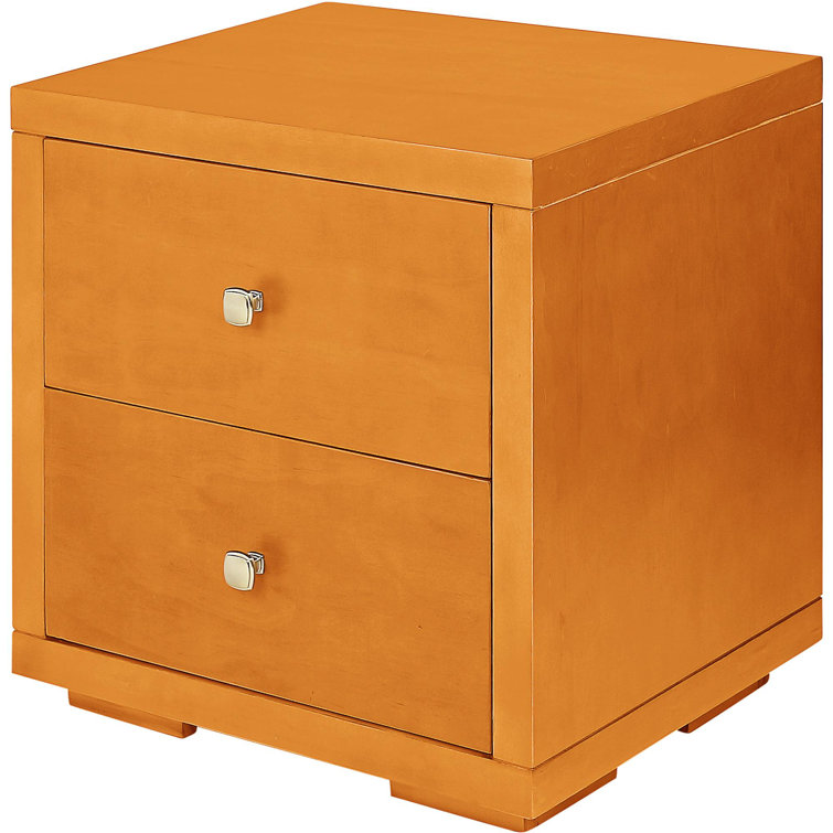 Cherry Wood 2-Drawer Nightstand with Silver Knobs