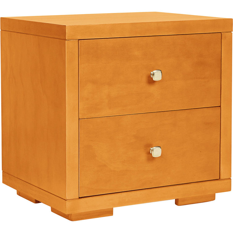 Cherry Wood 2-Drawer Nightstand with Silver Knobs