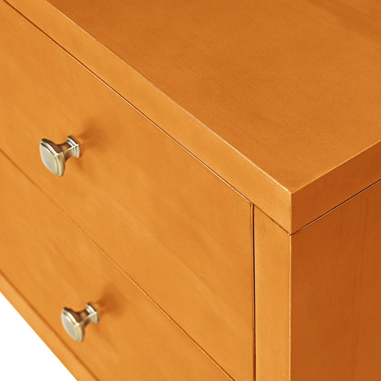 Cherry Wood 2-Drawer Nightstand with Silver Knobs