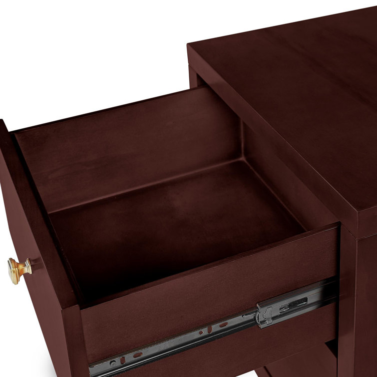 Espresso 2 Drawer Wooden Nightstand with Gold Knobs