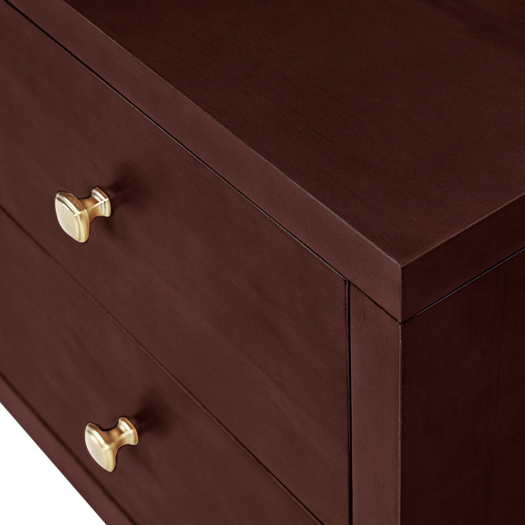 Espresso 2 Drawer Wooden Nightstand with Gold Knobs