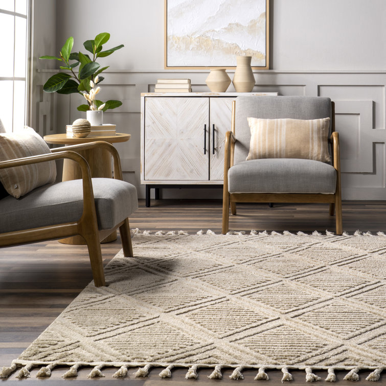 Beige Diamond Pattern Rectangular Synthetic 4' x 6' Area Rug