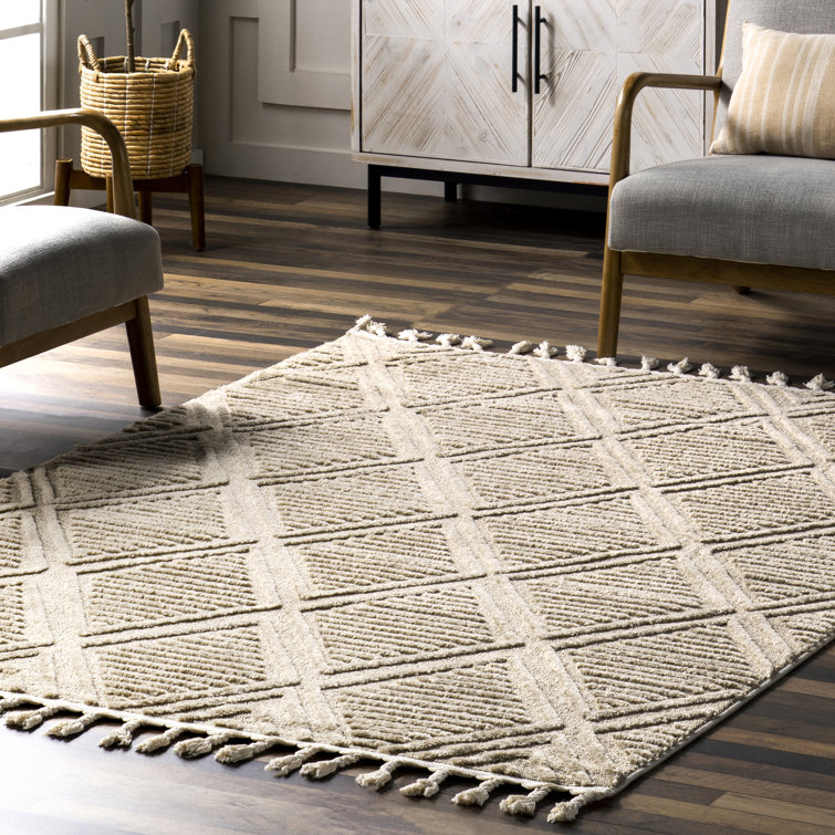 Beige Diamond Pattern Rectangular Synthetic 4' x 6' Area Rug