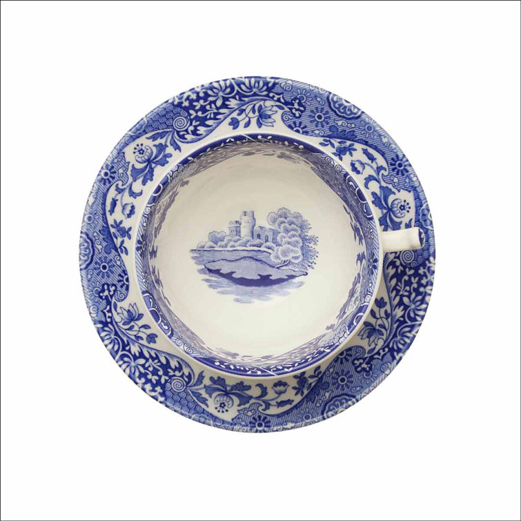 Blue and White Italian Earthenware Teacup and Saucer Set