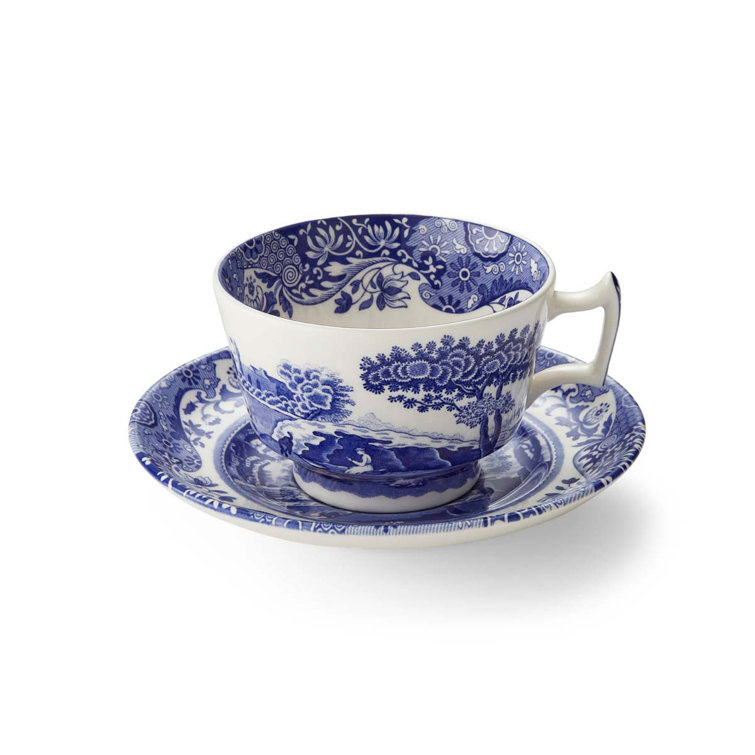 Blue and White Italian Earthenware Teacup and Saucer Set