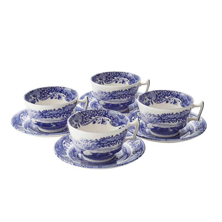 Blue and White Italian Earthenware Teacup and Saucer Set