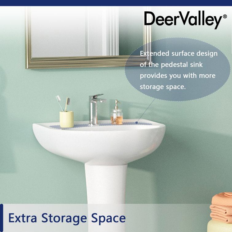 White Ceramic U-Shaped Pedestal Bathroom Sink with Overflow