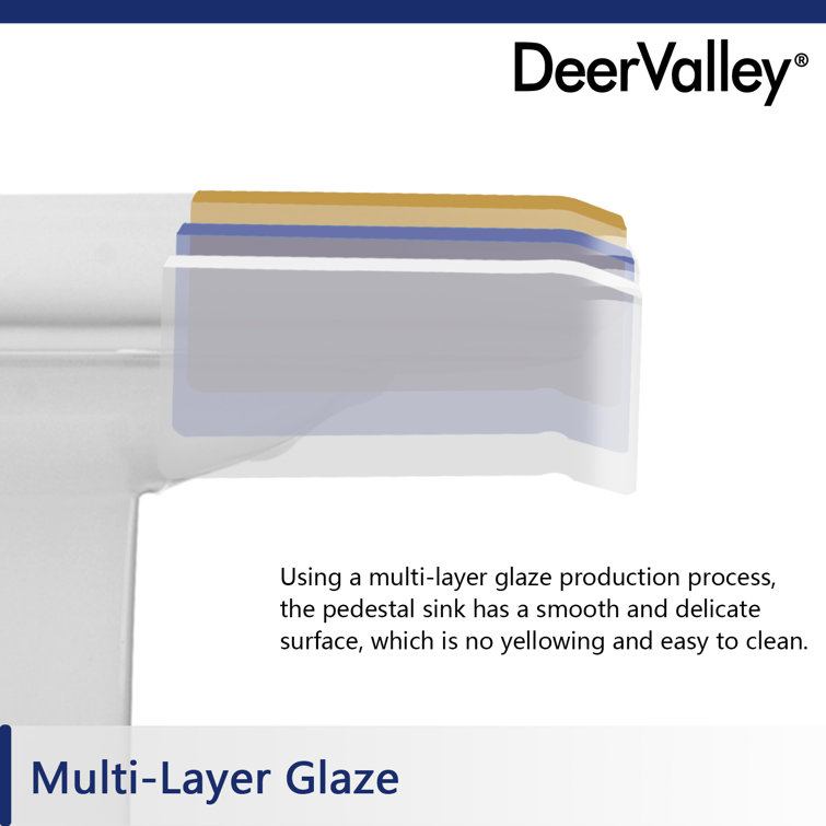 Elegant Apex White Ceramic 34" Rectangular Pedestal Sink with Overflow