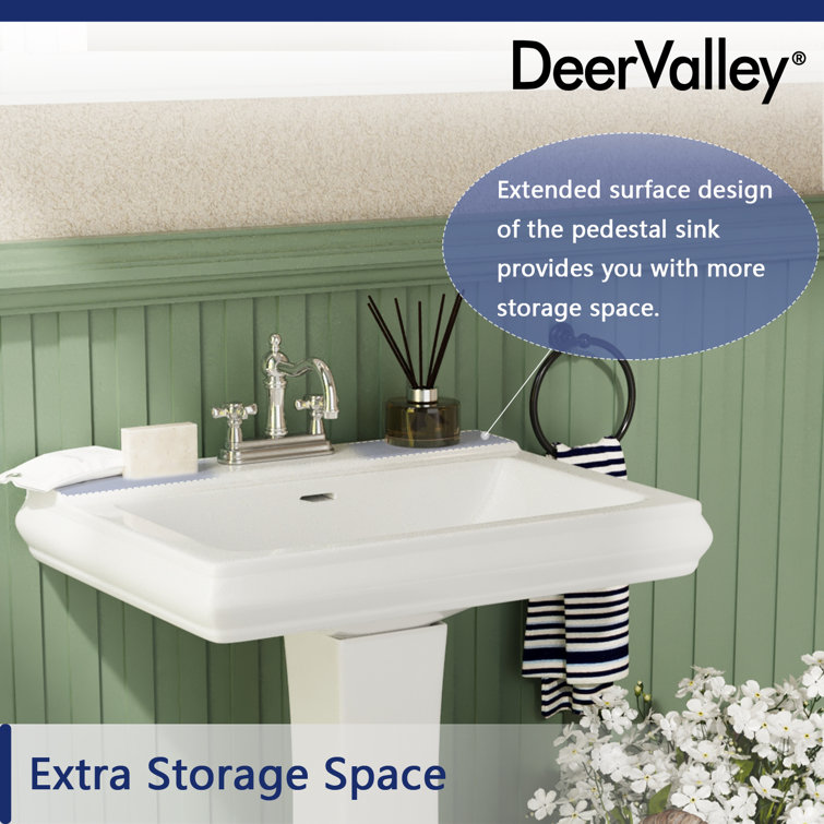 Elegant Apex White Ceramic 34" Rectangular Pedestal Sink with Overflow